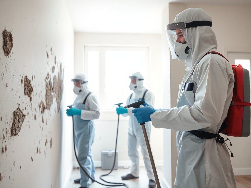 Đội ngũ nhân viên chuyên nghiệp đang thực hiện dịch vụ tẩy mốc nhà tại Hà Nội với trang thiết bị hiện đại, đảm bảo chất lượng và an toàn cho không gian sống