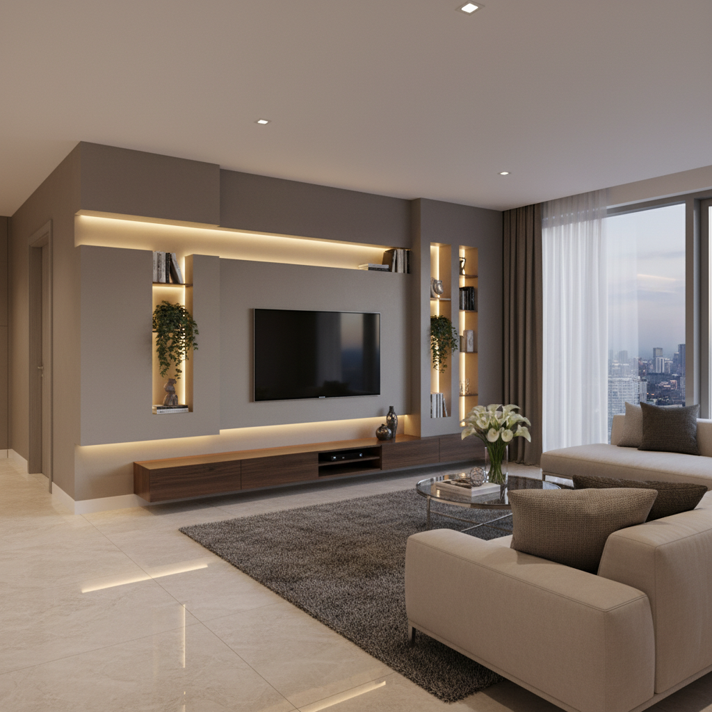 giá vách thạch cao trang trí phòng khách hiện đại