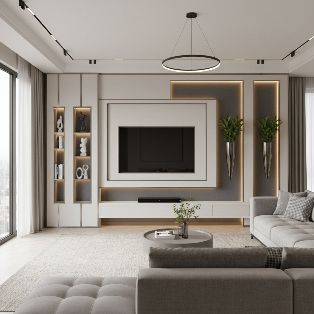 giá vách thạch cao trang trí phòng khách hiện đại