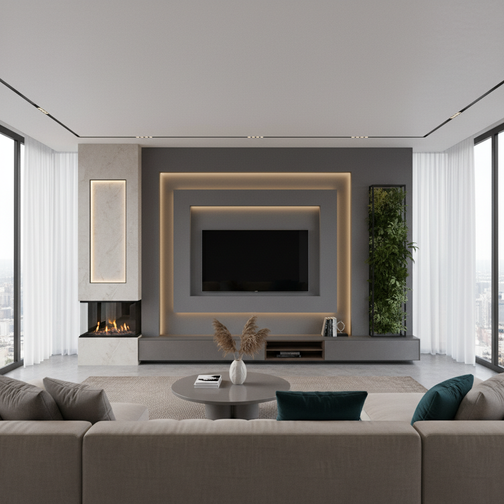 giá vách thạch cao trang trí phòng khách hiện đại