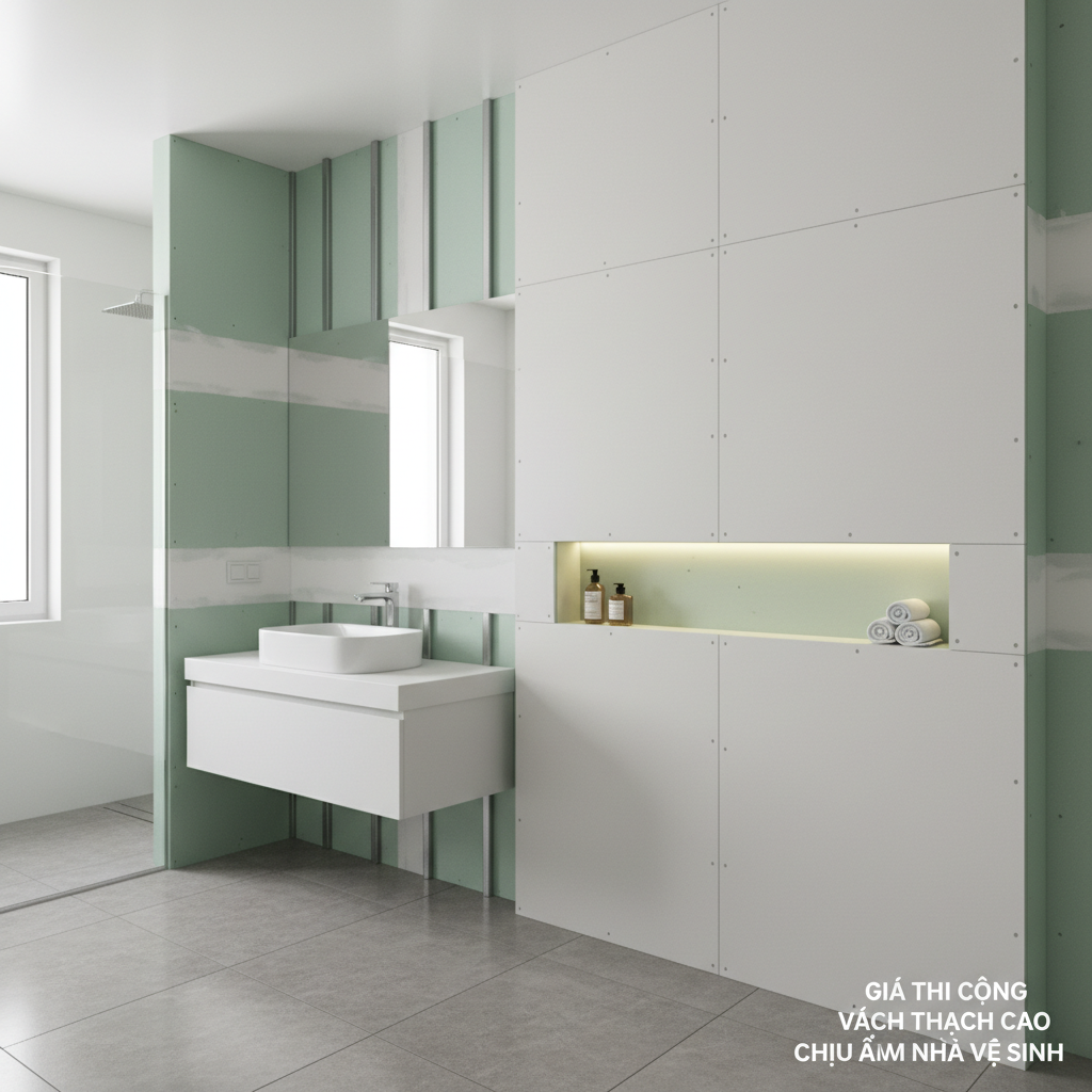 giá thi công vách thạch cao chịu ẩm nhà vệ sinh