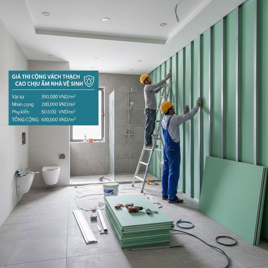 giá thi công vách thạch cao chịu ẩm nhà vệ sinh