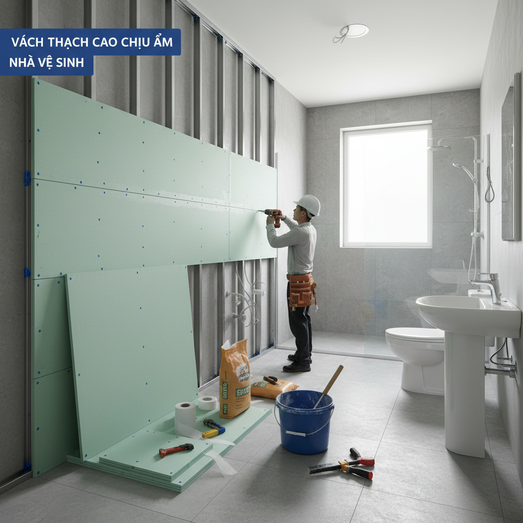 giá thi công vách thạch cao chịu ẩm nhà vệ sinh