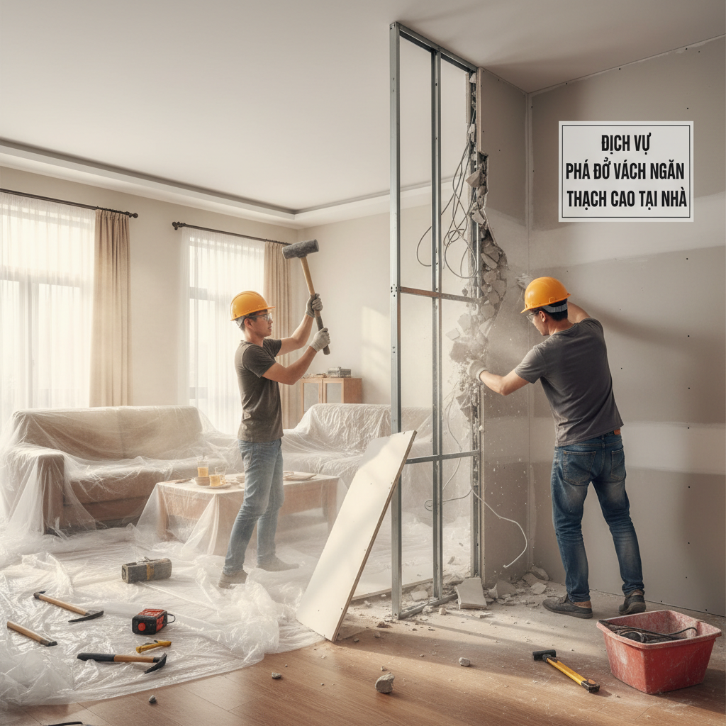 Dịch vụ phá dỡ vách ngăn thạch cao tại nhà 