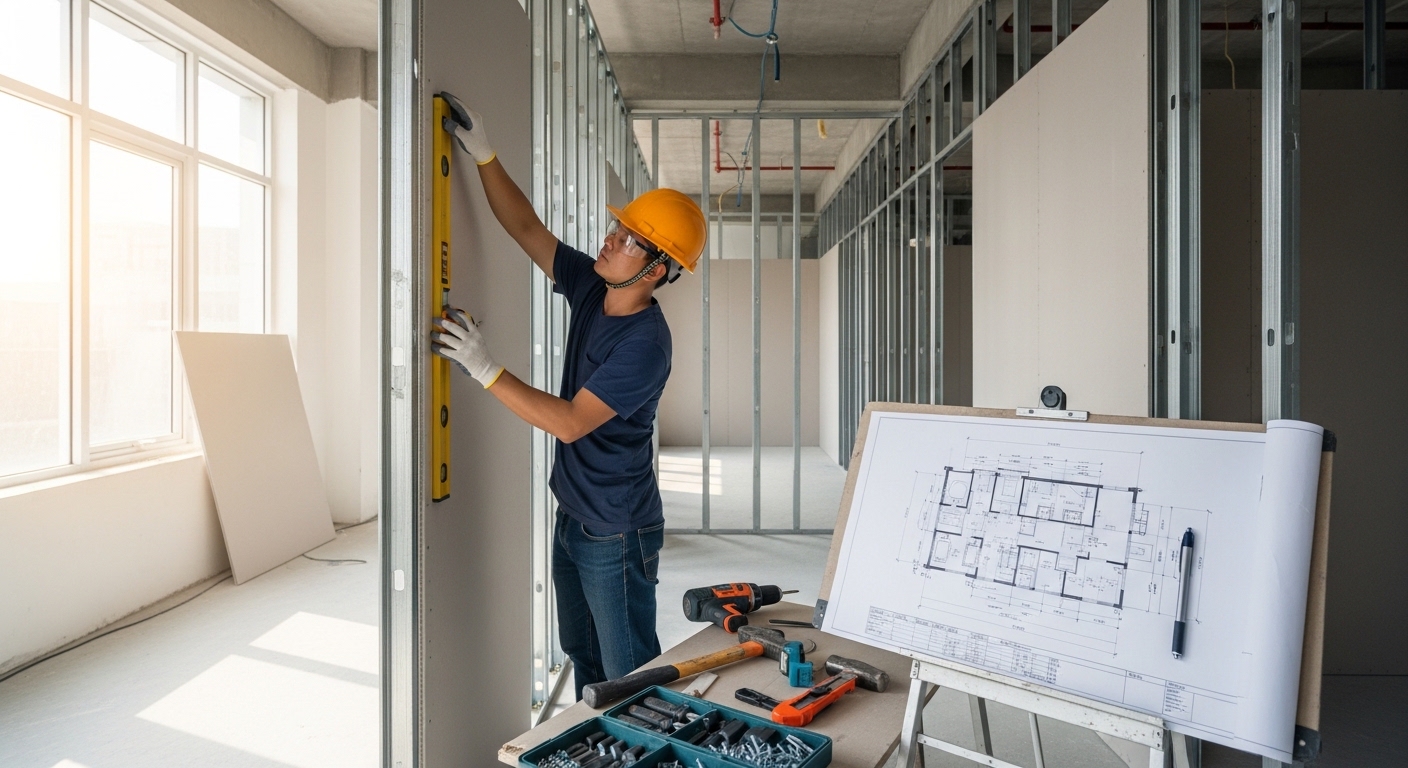 Thi công vách thạch cao văn phòng chuyên nghiệp - Giải pháp tối ưu cho không gian làm việc hiện đại